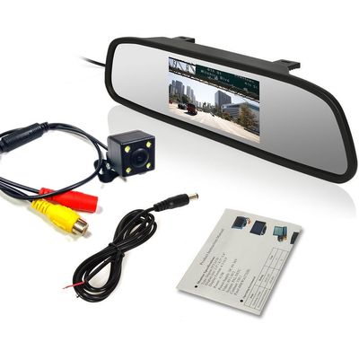 Eaglerich 4 LED Reverse Parking Camera Night Vision+ 4.3 Inch LCD Rearview Mirror Monitor Kit for Car Rear Reversing Backup