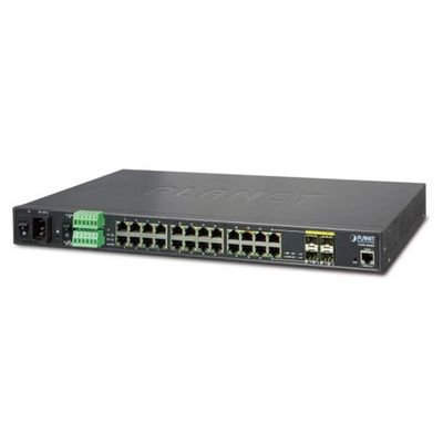 Planet IP30 19 Rack Mountable Ind L2+/L4 Managed Ethernet Switch, IGSW-24040T (L2+/L4 Managed Ethernet Switch 24*1000T with 4 shared 100/1000X SFP (-40 - 75 C, AC + 2 DC, DIDO, ERPS Ring,)