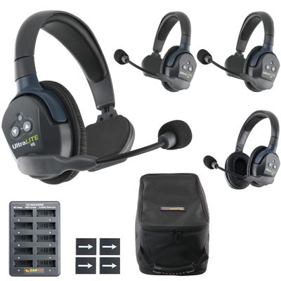 Eartec UL431 Ultralite-HD 4-Person Full Duplex Wireless Intercom Headset Communication System, Single and Dual Ear Headsets, Up to 1000ft Range, U.S. Company