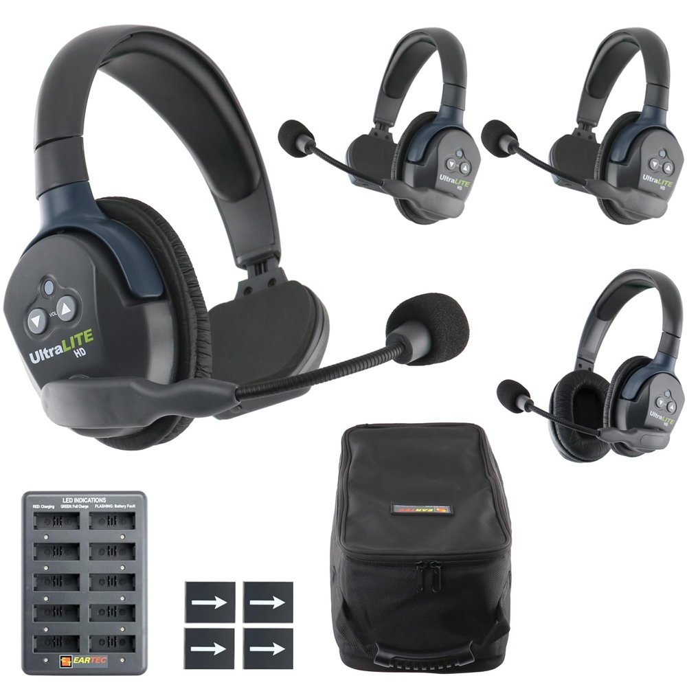 Eartec UL431 Ultralite-HD 4-Person Full Duplex Wireless Intercom Headset Communication System, Single and Dual Ear Headsets, Up to 1000ft Range, U.S. Company