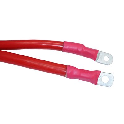 2/0 Gauge Tinned Oxygen Free Copper Cable with 3/8" and 5/16" Lug (12 inches, Red)