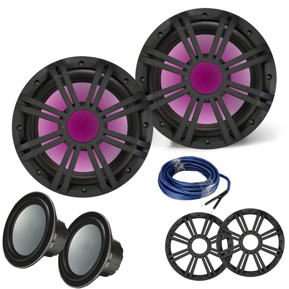 KICKER Two 10 Inch Marine Subwoofers with RGB LED Charcoal Grilles