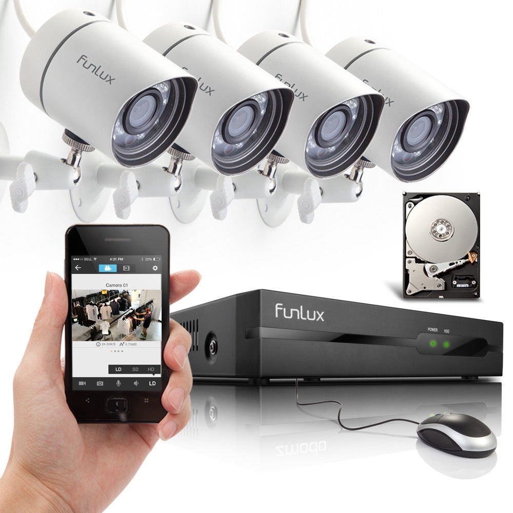 Funlux 4CH NVR 720P HD IP Network IR Outdoor Home Security Camera System 1TB