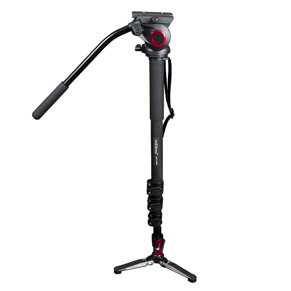 Leoking Miliboo MTT705B 4 Sections Carbon Fiber Camera Monopod with Fluid Head MYT801 Max Height 185cm Max Load 10kg