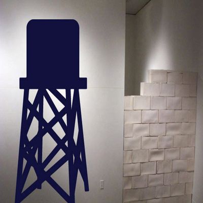 Buildings Water Tower Wall Decals Stickers, Blue, 36"