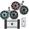 KICKER White Dual Wake Tower System w/ 4 Silver 6.5 LED Speakers, LED Remote and Wet Sounds HT-4 400 Watt Marine Amp view 1