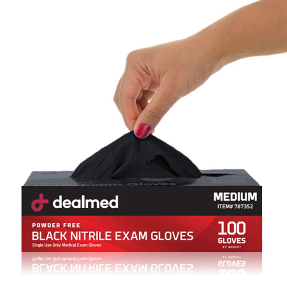 Dealmed Black Nitrile Exam Gloves  Disposable Multi-Purpose Use Medical Gloves Use for First Aid and Medical Facilities, 100 Count (Small, Pack of 1)