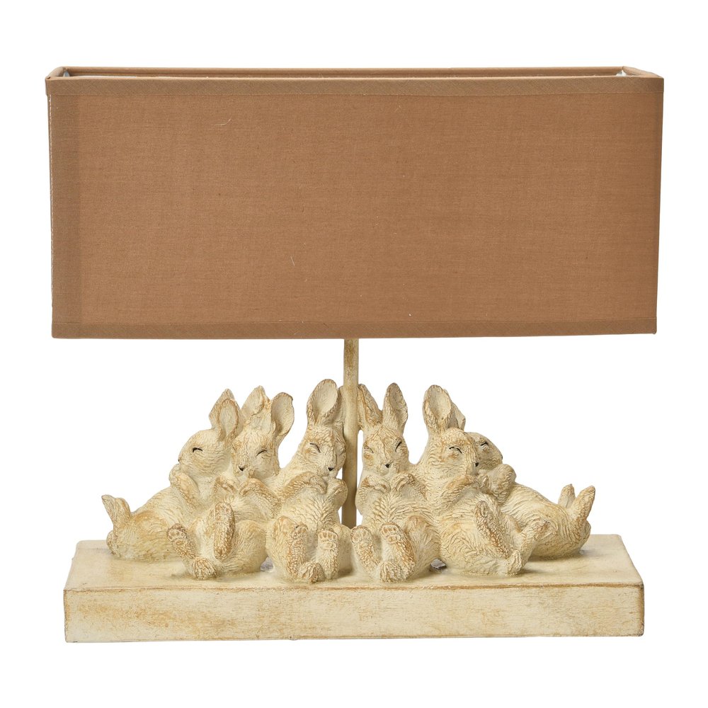 Creative Co-Op Whitewashed Rabbit Table Lamp with Sand Colored Linen Shade