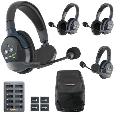 Eartec UL422 Ultralite-HD 4-Person Full Duplex Wireless Intercom Headset Communication System, Single and Dual Ear Headsets, Up to 1000ft Range, U.S. Company