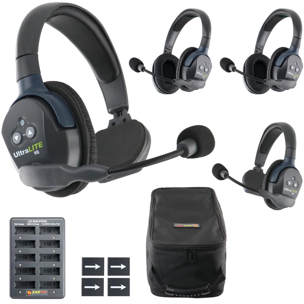 Eartec UL422 Ultralite-HD 4-Person Full Duplex Wireless Intercom Headset Communication System, Single and Dual Ear Headsets, Up to 1000ft Range, U.S. Company