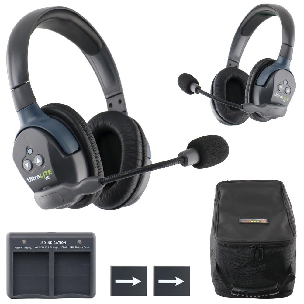 EARTEC UL2D Ultralite-HD 2-Person Full Duplex Wireless Intercom Headset Communication System, Dual Ear Headsets, Up to 1000ft Range, U.S. Company