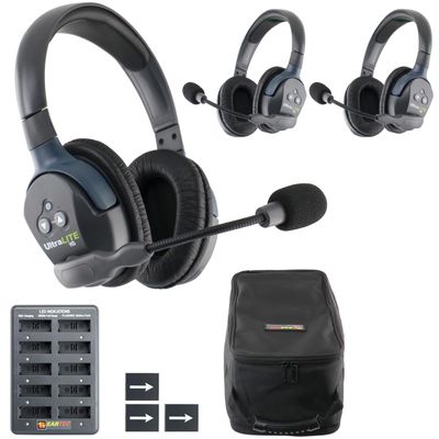 EARTEC UL3D Ultralite-HD 3-Person Full Duplex Wireless Intercom Headset Communication System, Dual Ear Headsets, Up to 1000ft Range, U.S. Company