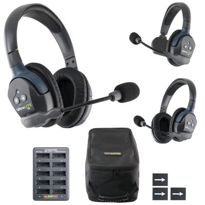 EARTEC UL321 Ultralite-HD 3-Person Full Duplex Wireless Intercom Headset Communication System, Single and Dual Ear Headsets, Up to 1000ft Range, U.S. Company
