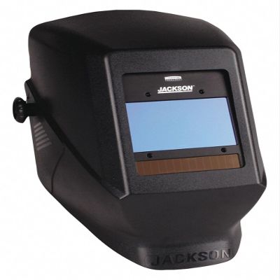 Jackson Safety 46129 2.36 Inch Wide x 3.93 Inch High Window, Shade 9 to 13, Auto Darkening Lens, Fixed Front Welding Helmet Black, No Graphic, Green Len