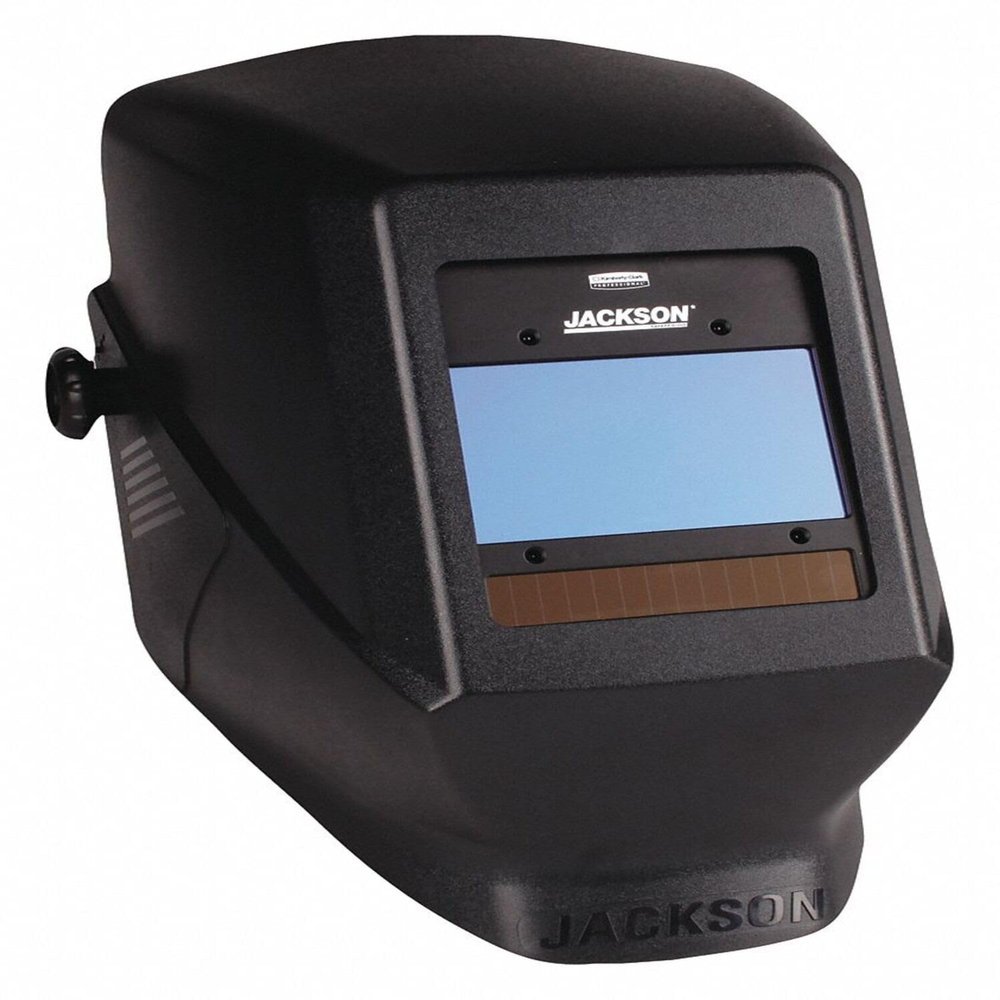 Jackson Safety 46129 2.36 Inch Wide x 3.93 Inch High Window, Shade 9 to 13, Auto Darkening Lens, Fixed Front Welding Helmet Black, No Graphic, Green Len