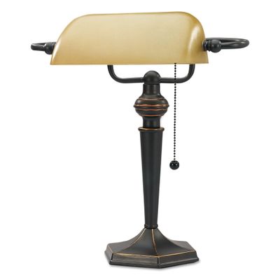 Alera ALE Traditional Banker's Lamp, 16"High, Amber Shade with Antique Bronze Base