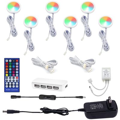 AIBOO Color Changing Christmas Xmas Decor Under Cabinet LED Lighting IR Remote Control Multi Color Puck Lights for Kitchen Shelf Counter Furniture Holiday Lighting 6 Lights 18W RGBW RGB + White