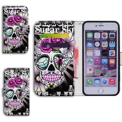 Bcov Case for iPod Touch 7/iPod Touch 6,Bcov Purple Flower Sugar Skull Wallet Flip Leather Cover Case with Credit Card ID Card Slot Holder Kickstand for iPod Touch 7/6/5