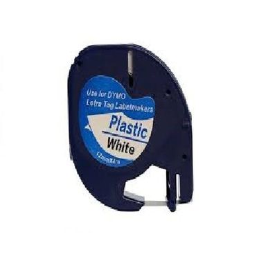 Compatible 12mm Tape for USE ON DYMO LETRATAG Printers. Black ON White Plastic Series - 91201
