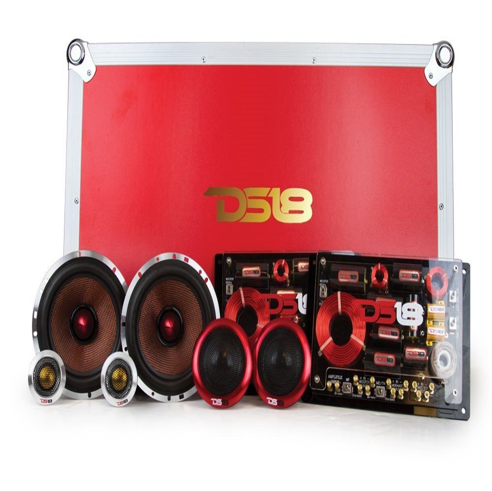 DS18 DELUXE3C DELUXE 6.5 3-Way Component Car Audio Sound Quality Speaker System with Superior Mid-Bass Response 6.5-Inch Component Set with Woofer, Midrange, Tweeter, and Crossover (8 Piece Set)