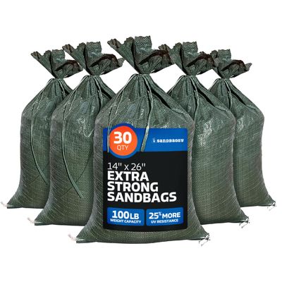 Sandbaggy - Heavy Duty Empty Sandbags For Flooding (14" X 26") - Poly Sand Bags For Flood Barrier, Weight, Construction, Earth Bag Homes - Reusable, UV Resistant - Tie Strings Attached (30 Bags)