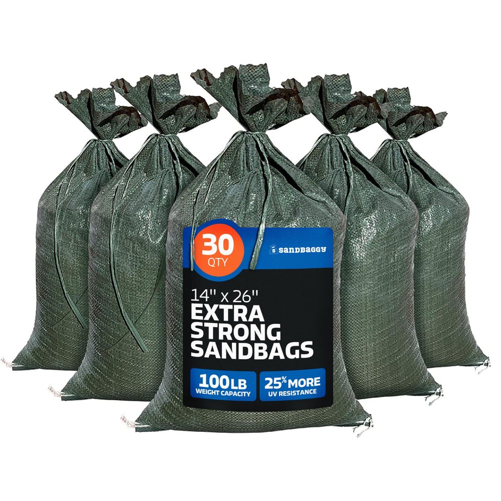 Sandbaggy - Heavy Duty Empty Sandbags For Flooding (14" X 26") - Poly Sand Bags For Flood Barrier, Weight, Construction, Earth Bag Homes - Reusable, UV Resistant - Tie Strings Attached (30 Bags)