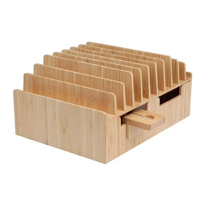 MobileVision Bamboo 10-Port Charging Station & Compatible Adapter for Apple Watch Combo for use with Watch, Smartphones & Tablets
