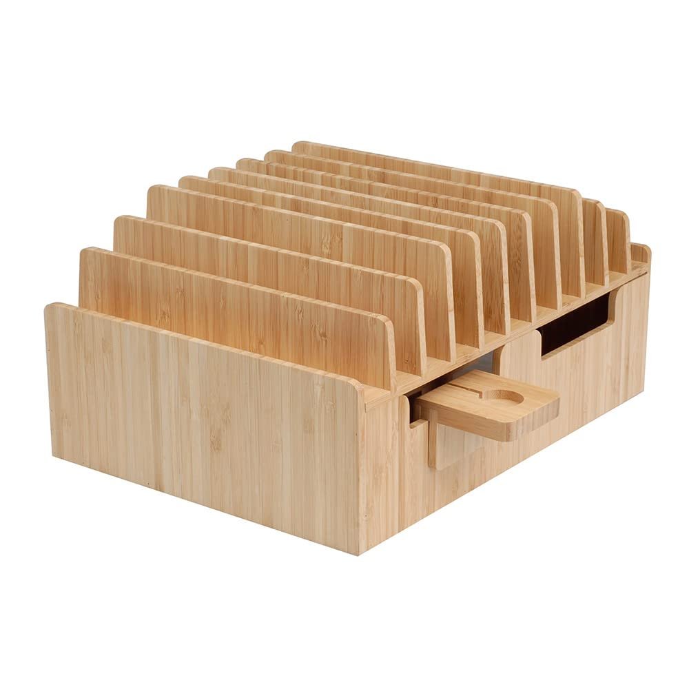 MobileVision Bamboo 10-Port Charging Station & Compatible Adapter for Apple Watch Combo for use with Watch, Smartphones & Tablets