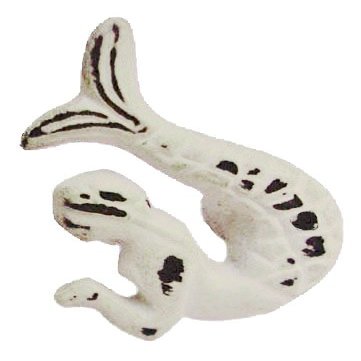 Nautical Tropical Mermaid Drawer Knob Left Facing Distressed Cream on Iron Set of 2
