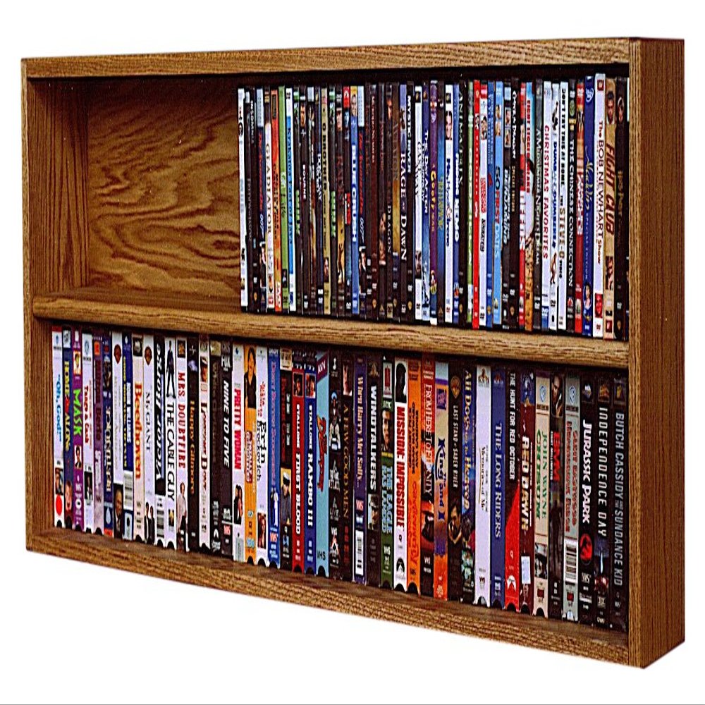 Wood Shed Hill 10 Series Dowel Style CD Storage Rack Storage Shelf Real Oak Wood Media & Display Shelves, Handcrafted in the USA (Unfinished, 18" x 52" x 6.75")