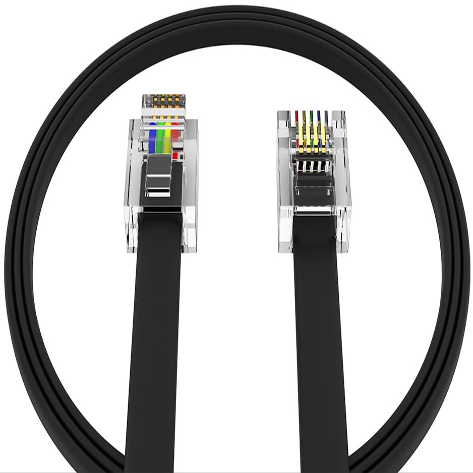 AmzDeals 2-Pack 4 Feet Black Telephone Cable 6P4C RJ11 Male to Male, Made in USA Pro Grade Phone Line Cord