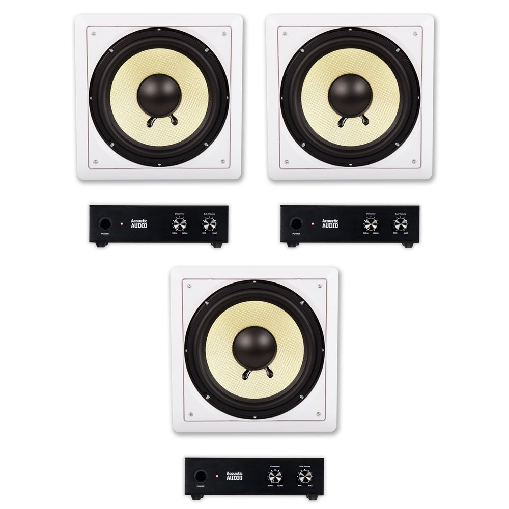 Acoustic Audio HD-S10 in Wall 10" Home Theater Passive Subwoofers 3 Speaker and 3 Amplifier Set