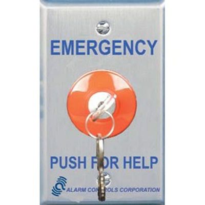 Alarm Controls - KR1 - Latching Panic Station, Large 1-1/2 red mushroom button with key rest, by Alarm Controls