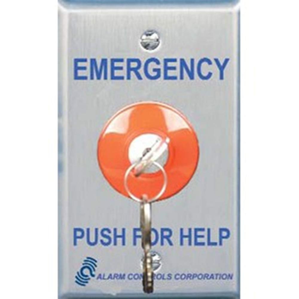 Alarm Controls - KR1 - Latching Panic Station, Large 1-1/2 red mushroom button with key rest, by Alarm Controls