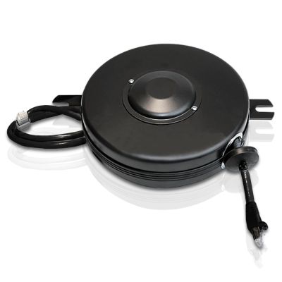Stage Ninja CAT6-15-S 15' Retractable Shielded Cable Reel with 3' Static end and 6" Black, Steel housing.