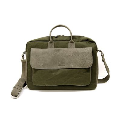 11inch handmade waxed canvas fabric and leather computer bag Woman crossbody MacBook air messenger