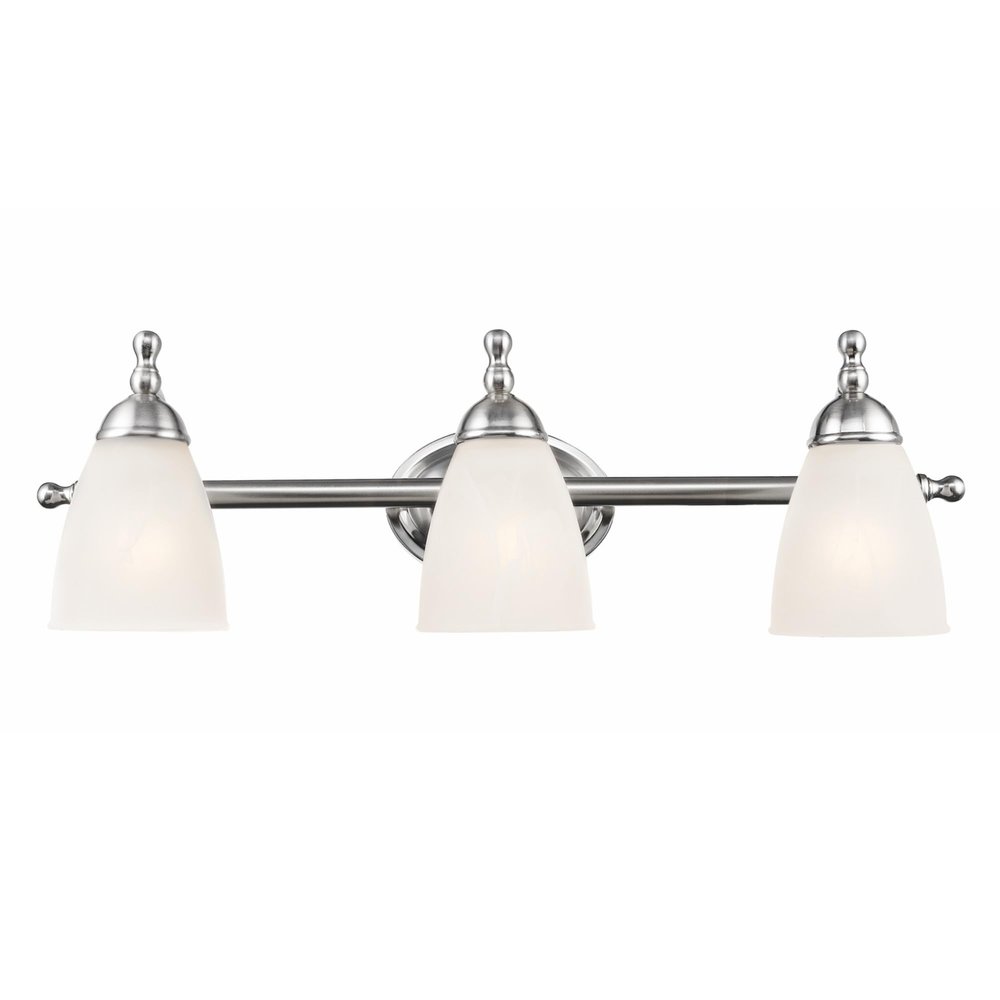GLOBE Electric 50783 3-Light Vanity Light, Satin Nickel Finish, Alabaster Glass Shades, 23-Inch Bathroom Wall Fixture, E26 Base, Easy Installation