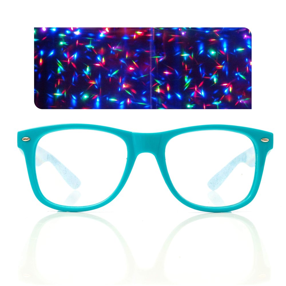 Starburst Diffraction Glasses - For Rave, Music Festival, Holiday Lights, and More - Light Blue Frame