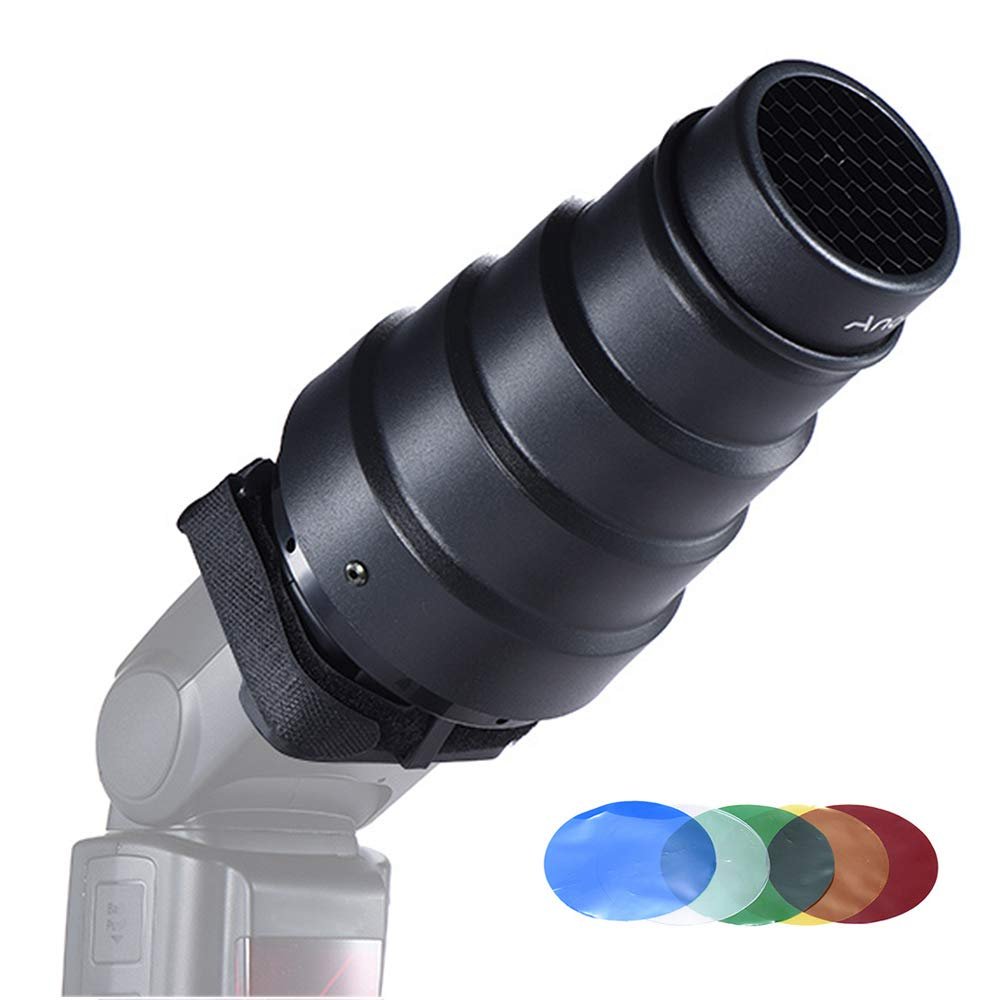 Andoer Conical Snoot with Grid & Filters for YongNuo & Godox On-Camera Flash Speedlite