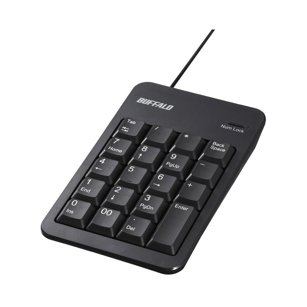BUFFALO BSTKH100BK Wired Numeric Keyboard with Tab Key USB Hub, Black