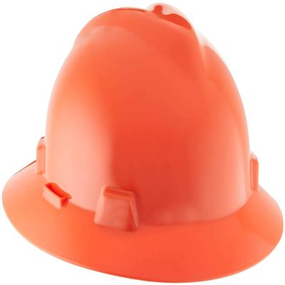 MSA 10058322 V-Gard Full-Brim Hard Hat With 1-Touch Suspension | Polyethylene Shell, Superior Impact Protection, Self Adjusting Crown Straps - Standard Size in Orange