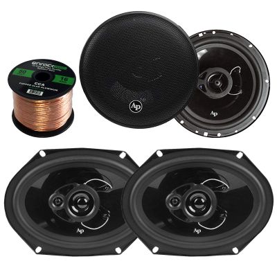 Audiopipe CSL-6803R 6x8 300W 3-Way Car Audio Stereo Speakers (Pair), CSL-1623R 6" 3-Way 330W Max Coaxial Speakers + 16G 50 Feet Wire