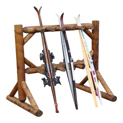 11-Place Freestanding Log Ski Rack Holder, Indoor & Outdoor Snowboard Racks, Standing Storage, Garage Racks for Snow Skis, Durable Snowboard Rack Garage Storage Organizer - Canyon Brown