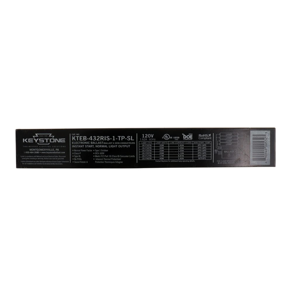 Keystone KTEB-432RIS-1-TP-SL 4 Lamp F32T8 120V Electronic Ballast Technologies
