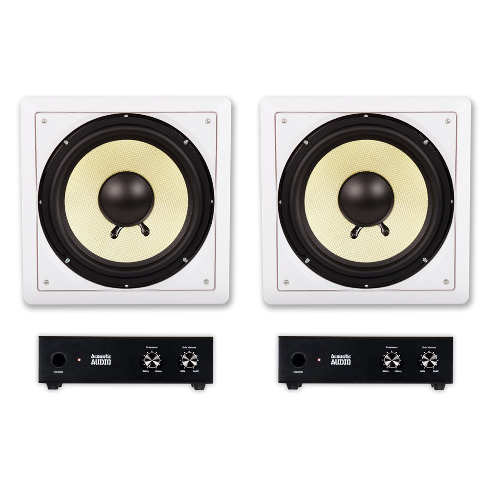 Acoustic Audio HD-S10 in Wall 10" Home Theater Passive Subwoofers 2 Speaker and 2 Amplifier Set