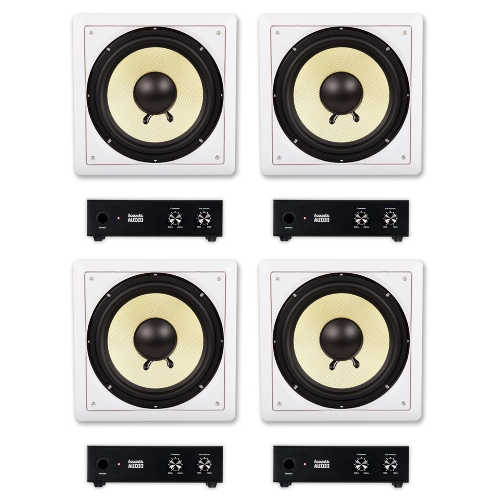 Acoustic Audio HD-S10 Flush Mount Subwoofers with 10" Speaker and Amps 4 Pack