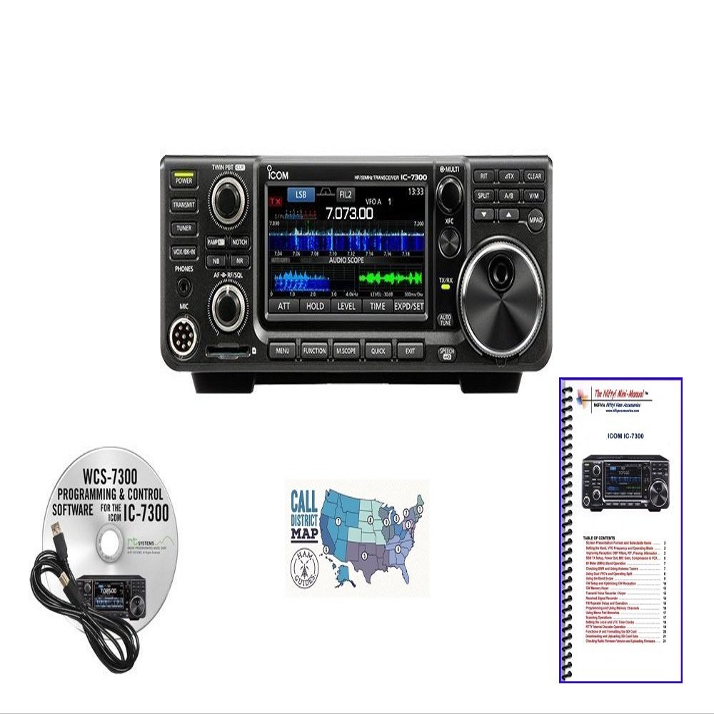 Icom IC-7300 Radio - WCS 7300 Programming Software - Nifty Guide - and Ham Guides Pocket Reference Card Bundle!