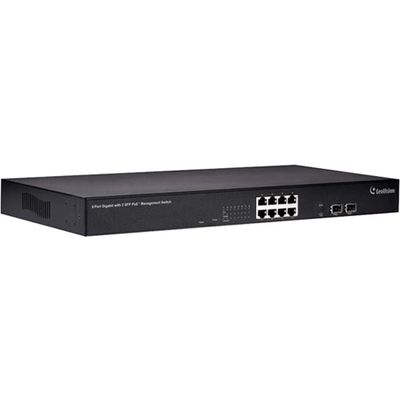 GeoVision 140-POE0811-G02 8 Port Gigabit Web Management POE Switch, GV-POE0811, IEEE 802.3 at Compliant, Managed Switch with 2 Ports SPF, 130W