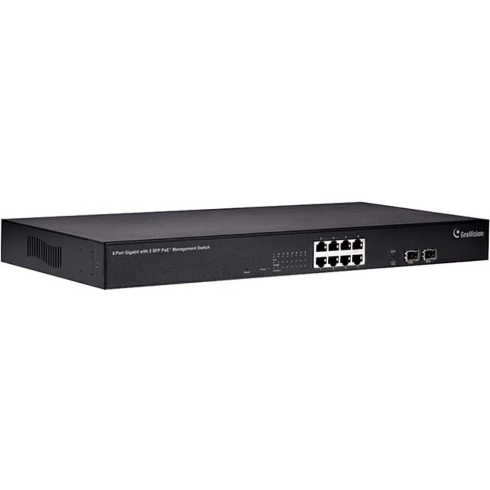 GeoVision 140-POE0811-G02 8 Port Gigabit Web Management POE Switch, GV-POE0811, IEEE 802.3 at Compliant, Managed Switch with 2 Ports SPF, 130W
