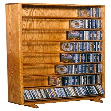 Wood Shed Hill 06 Series Dowel Style CD Storage Rack Storage Shelf Real Oak Wood Media & Display Shelves, Handcrafted in The USA (Clear, 52" x 24" x 6.25")